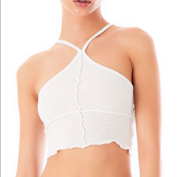 NWOT LF EMMA & SAM White Exposed Stitch Tank Top - Picture 1 of 4